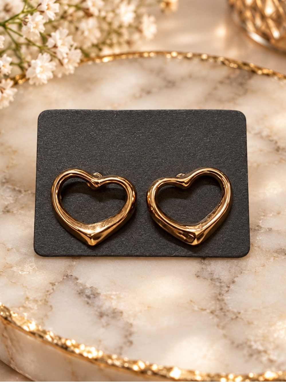 Gold Open Heart Stud Earrings